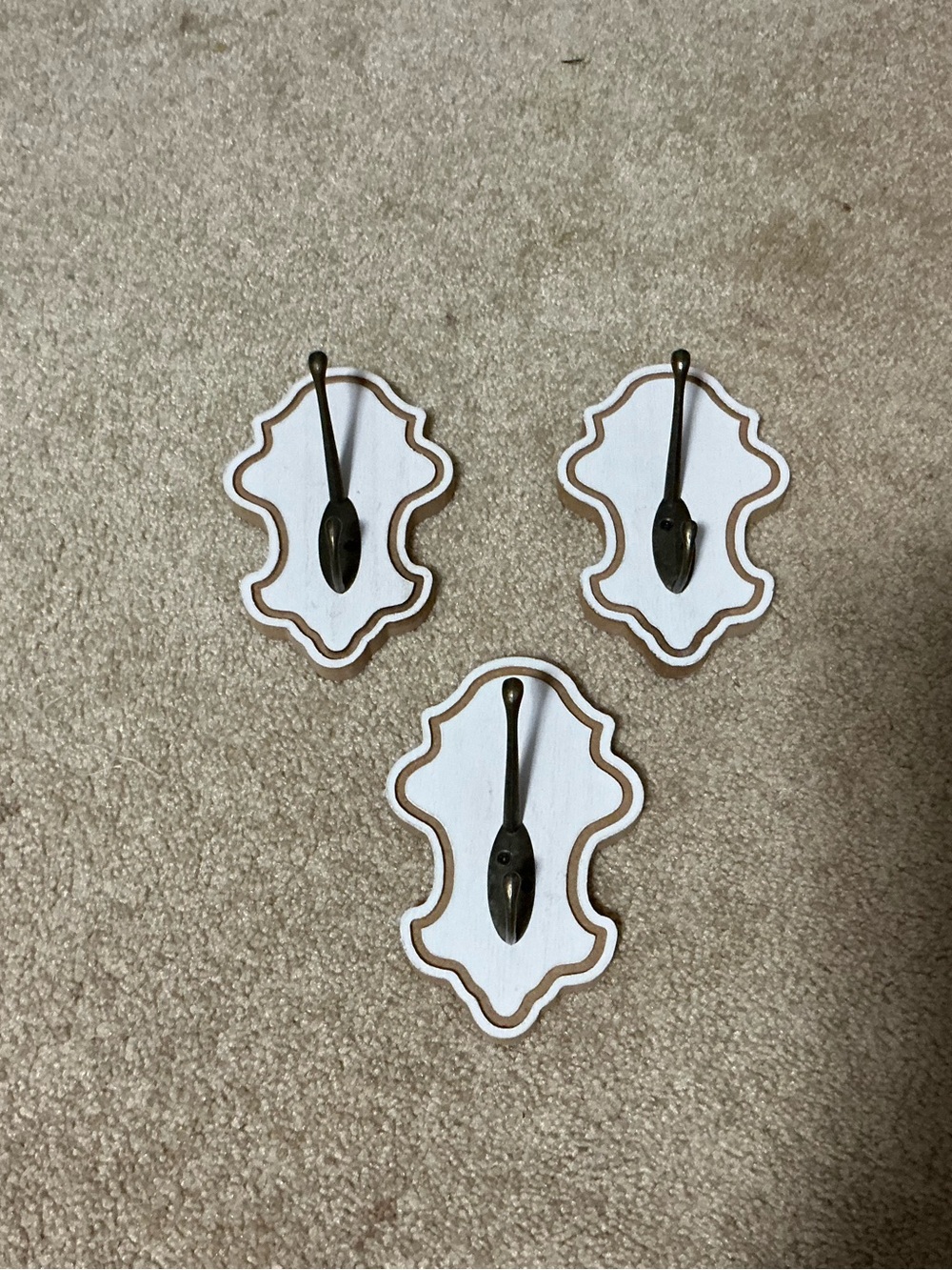 Decorative White and Brown Wall Hook Plaques - Set of 3